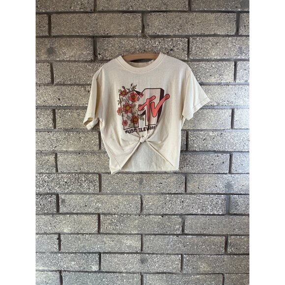 M TV Flower Tie Short Sleeve Sz L - Picture 1 of 6